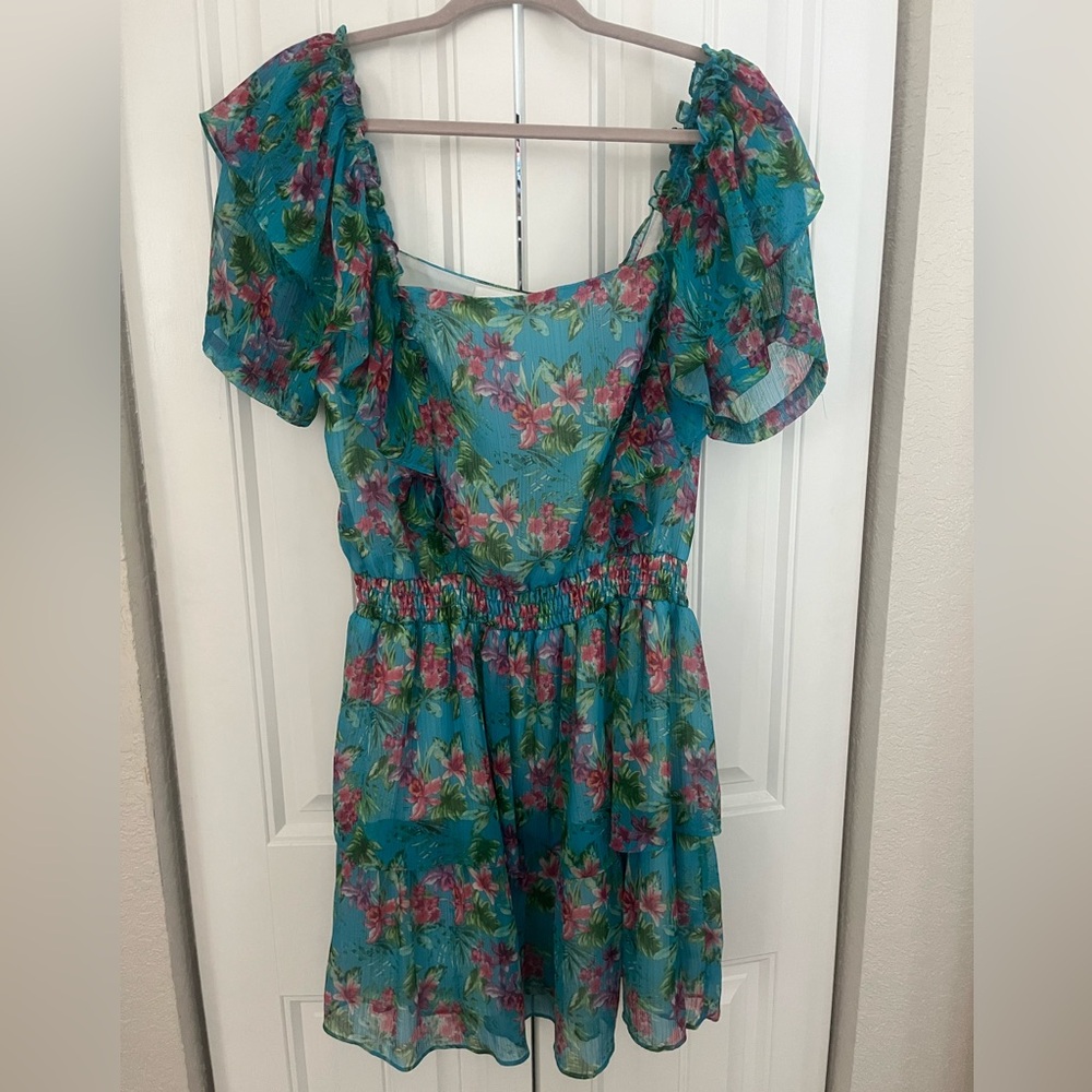 Lavender Brown Blue Floral Dress- size Large